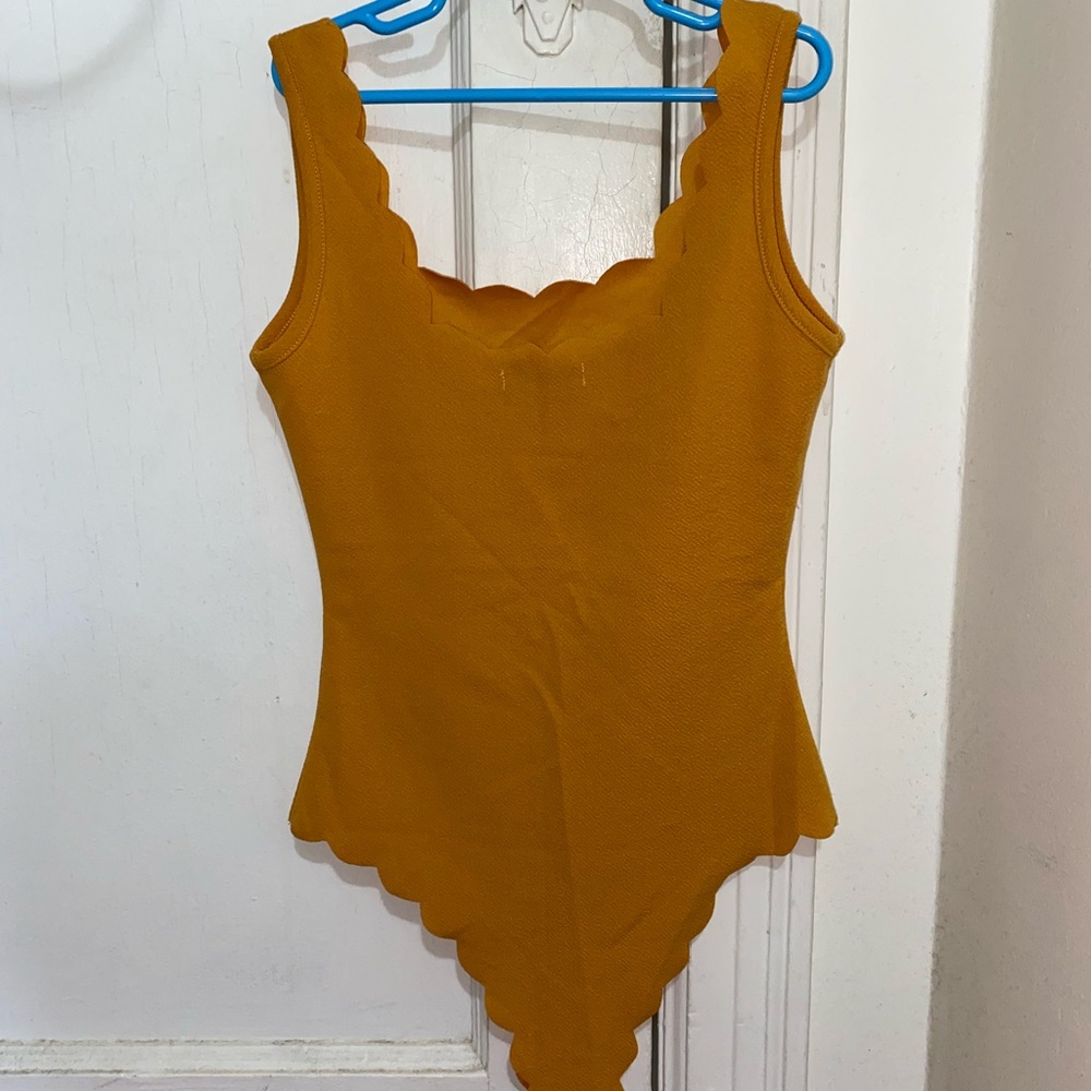 SHEIN Yellow Scallop Tank Top Bodysuit
